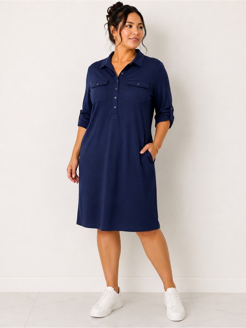 Lands' End Navy Shirt Dress L